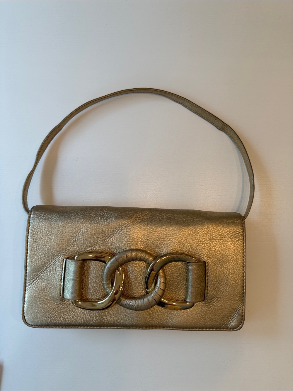 Michael Kors Metallic Gold Shoulder Bag with Interlocking Ring Detail